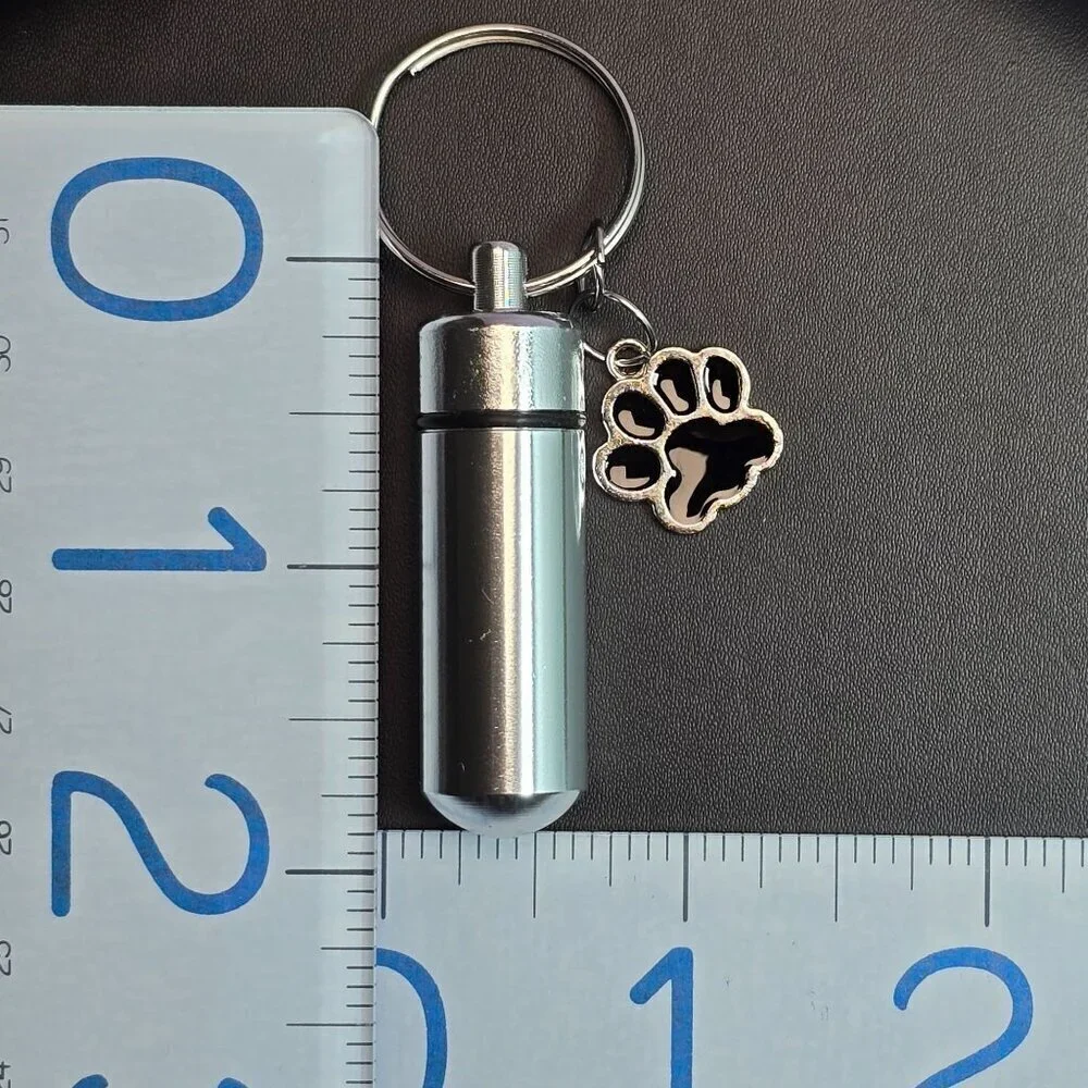 Aluminum Pet‎ Ashes Cylinder Keychain With Paw Charm (NWOT)